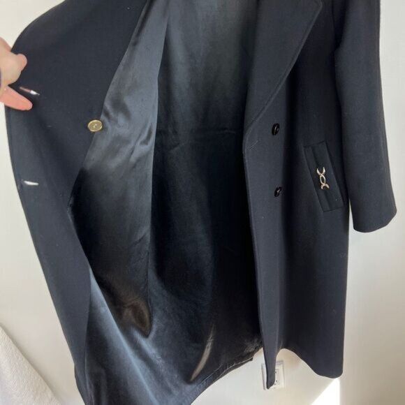 Vintage Fennelli Paris Women's Med Black 100% Virgin Wool Long Overcoat Jacket - Picture 10 of 16